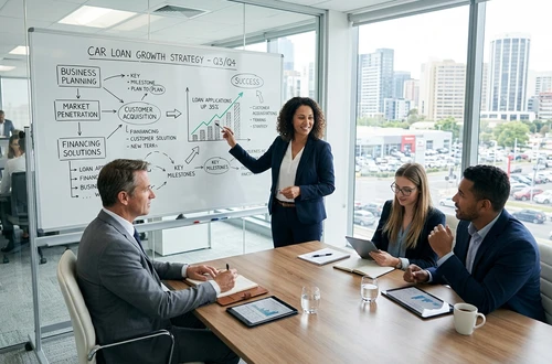 Meridian loan advisor reviewing documents with client